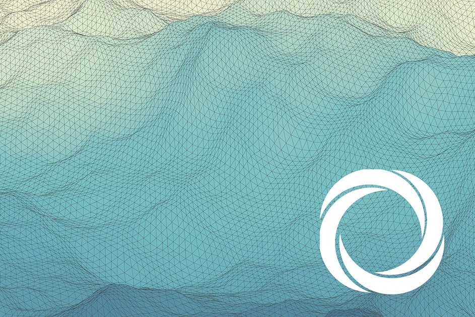 Blue geometric pattern with Arts Council of Wales logo