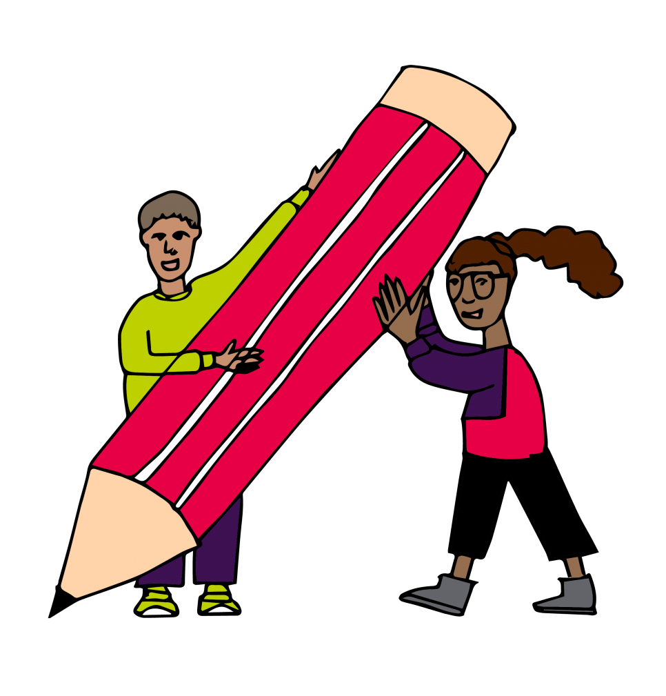 illustration of two people with large pencil